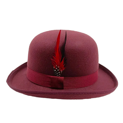 Linegard Retro Feathers Bowler Hat With Pheasant Feather Breathable Cotton