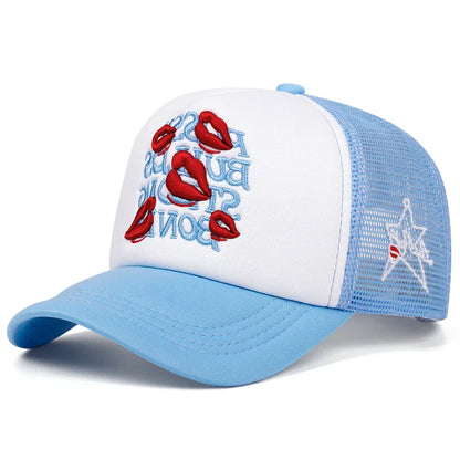 Lipstick Star Cotton Trucker Cap - Embroidered Lipstick Star Details On A Cotton Trucker