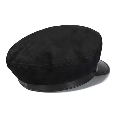 McClure Genuine Leather Sailor Cap - Suede And Genuine Leather Visor With Satin Lining