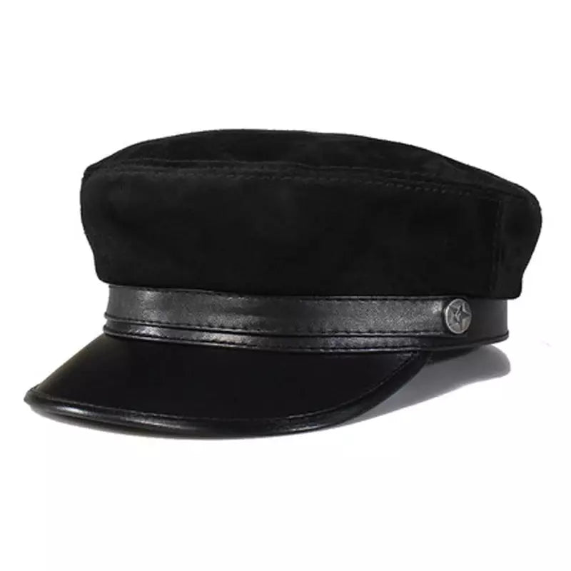 McClure Genuine Leather Sailor Cap - Suede And Genuine Leather Visor With Satin Lining