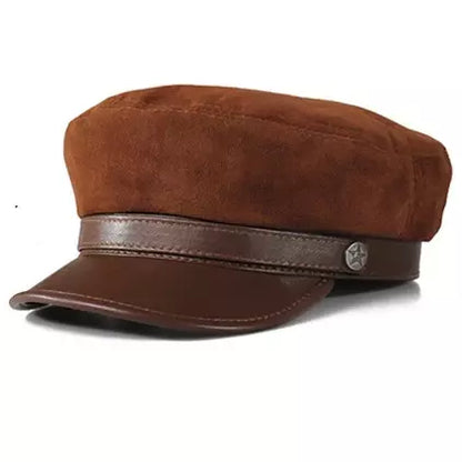 McClure Genuine Leather Sailor Cap - Suede And Genuine Leather Visor With Satin Lining