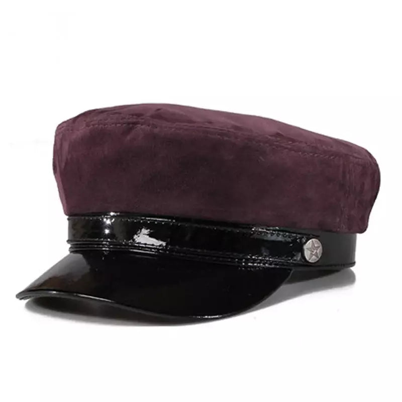 McClure Genuine Leather Sailor Cap - Suede And Genuine Leather Visor With Satin Lining