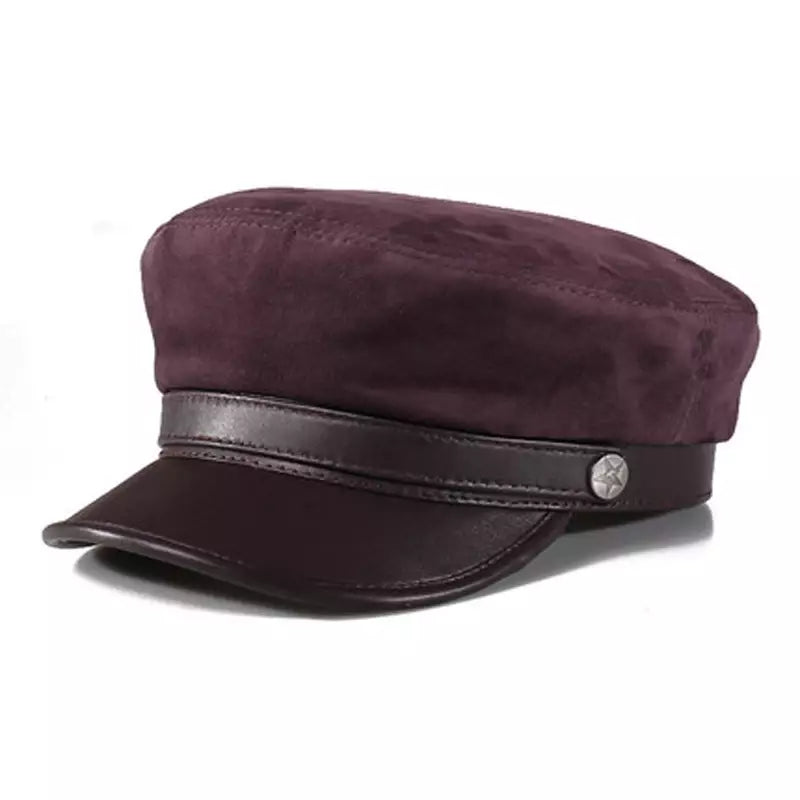 McClure Genuine Leather Sailor Cap - Suede And Genuine Leather Visor With Satin Lining