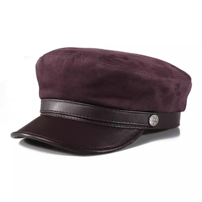 McClure Genuine Leather Sailor Cap - Suede And Genuine Leather Visor With Satin Lining