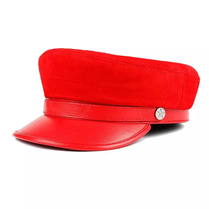 McClure Genuine Leather Sailor Cap - Suede And Genuine Leather Visor With Satin Lining