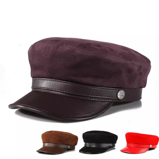 McClure Genuine Leather Sailor Cap - Suede And Genuine Leather Visor With Satin Lining