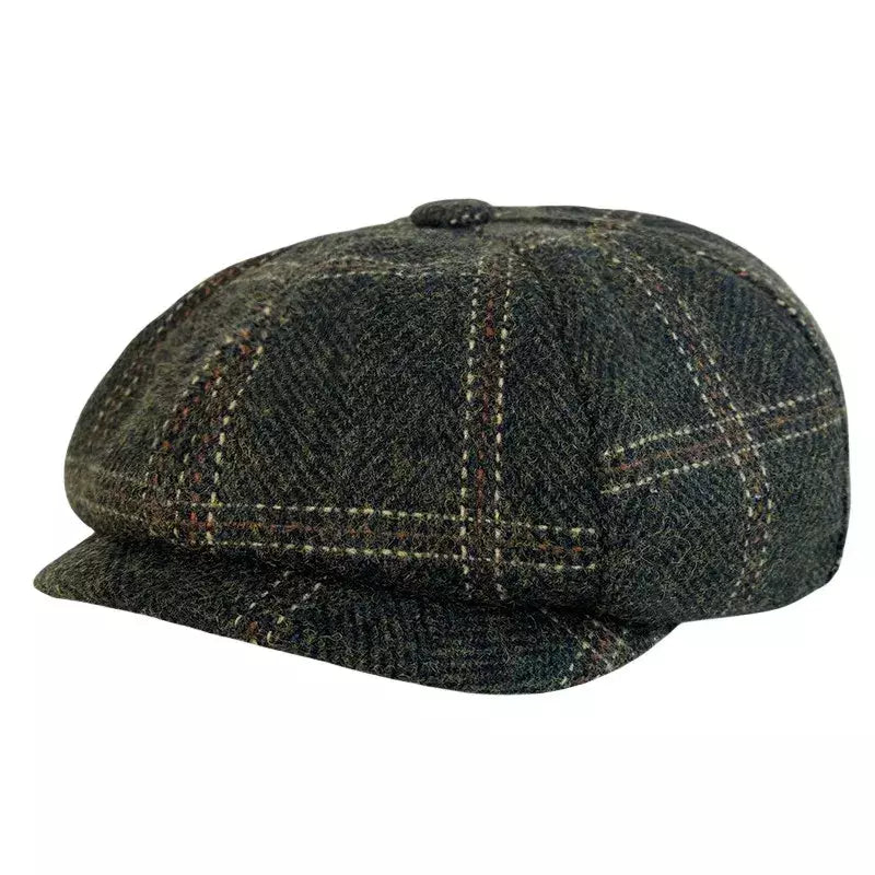 McCook Green Plaid Wool Newsboy Cap - Timeless Scottish Wool Newsboy Cap For Casual Looks