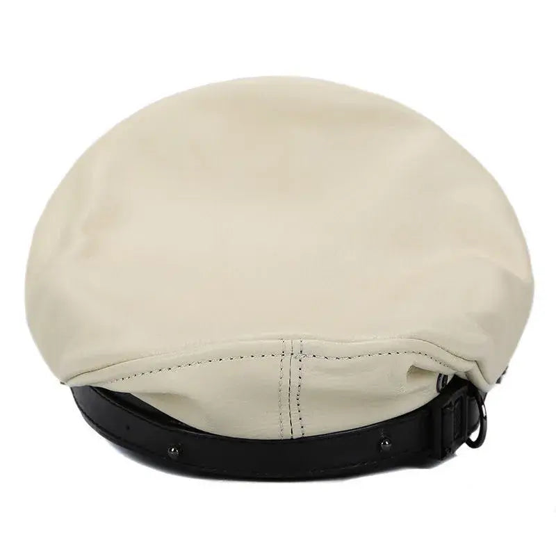 Military Captain Genuine Leather Sailor Cap - Classic Leather Sailor Cap For Military Look