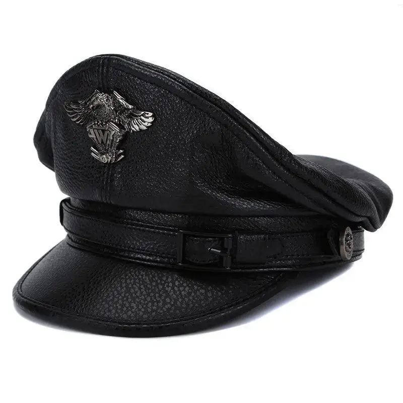 Military Captain Genuine Leather Sailor Cap - Classic Leather Sailor Cap For Military Look