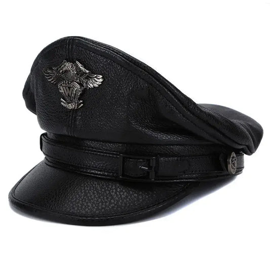 Military Captain Genuine Leather Sailor Cap - Classic Leather Sailor Cap For Military Look