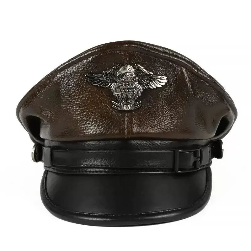 Military Captain Genuine Leather Sailor Cap - Classic Leather Sailor Cap For Military Look