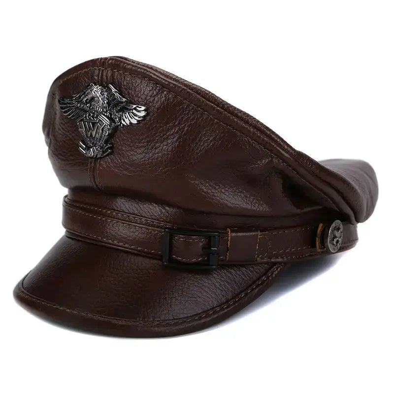 Military Captain Genuine Leather Sailor Cap - Classic Leather Sailor Cap For Military Look