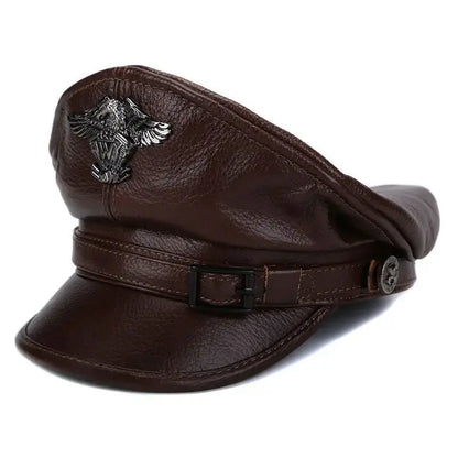 Military Captain Genuine Leather Sailor Cap - Classic Leather Sailor Cap For Military Look
