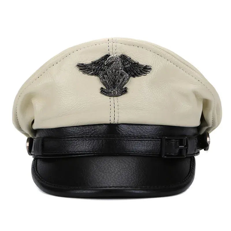 Military Captain Genuine Leather Sailor Cap - Classic Leather Sailor Cap For Military Look