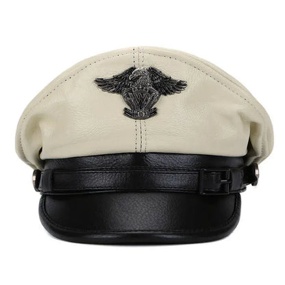 Military Captain Genuine Leather Sailor Cap - Classic Leather Sailor Cap For Military Look