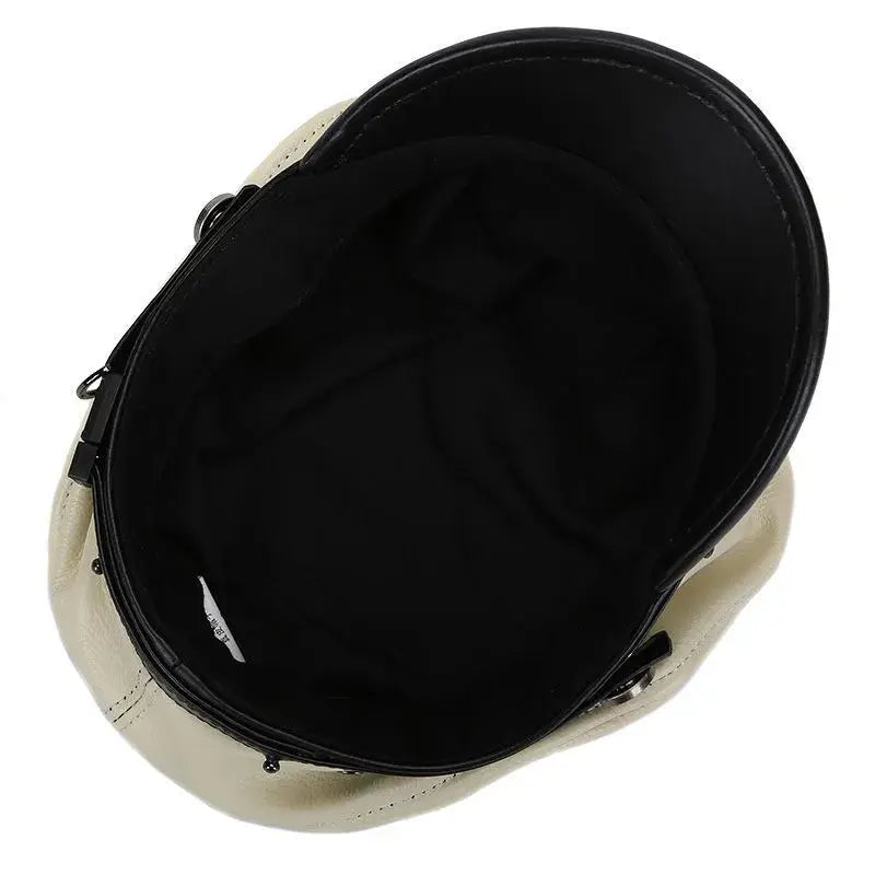 Military Captain Genuine Leather Sailor Cap - Classic Leather Sailor Cap For Military Look