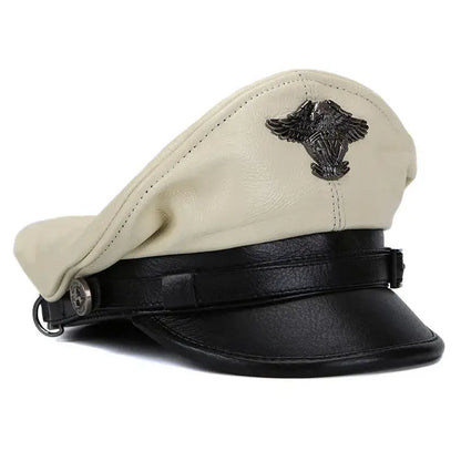 Military Captain Genuine Leather Sailor Cap - Classic Leather Sailor Cap For Military Look