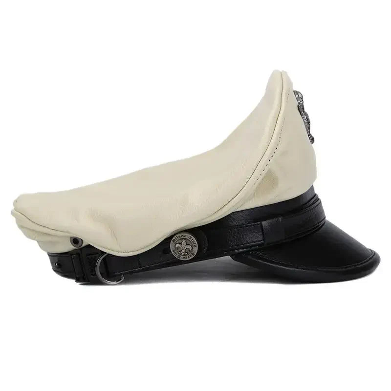 Military Captain Genuine Leather Sailor Cap - Classic Leather Sailor Cap For Military Look
