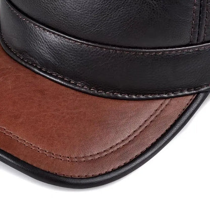 Montagne Genuine Leather Army Cap - Rugged Leather Military Style Cap For Casual Use
