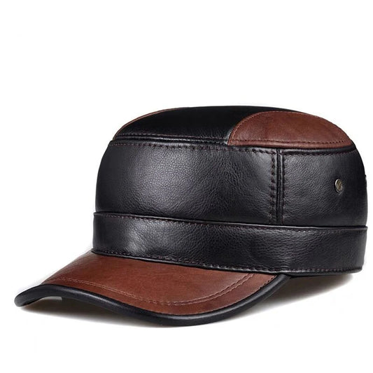 Montagne Genuine Leather Army Cap - Rugged Leather Military Style Cap For Casual Use