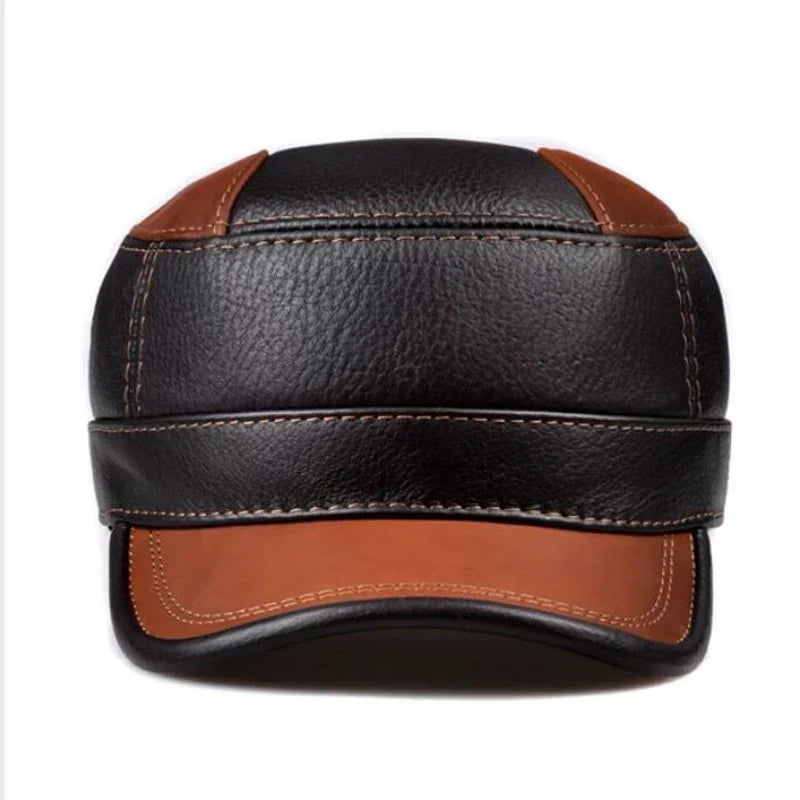 Montagne Genuine Leather Army Cap - Rugged Leather Military Style Cap For Casual Use