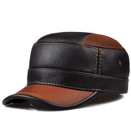 Montagne Genuine Leather Army Cap - Rugged Leather Military Style Cap For Casual Use