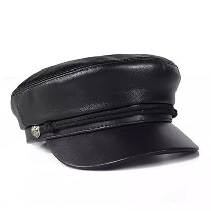 Montpellier Black Genuine Leather Sailor Cap - Nautical Leather Cap in Classic Style
