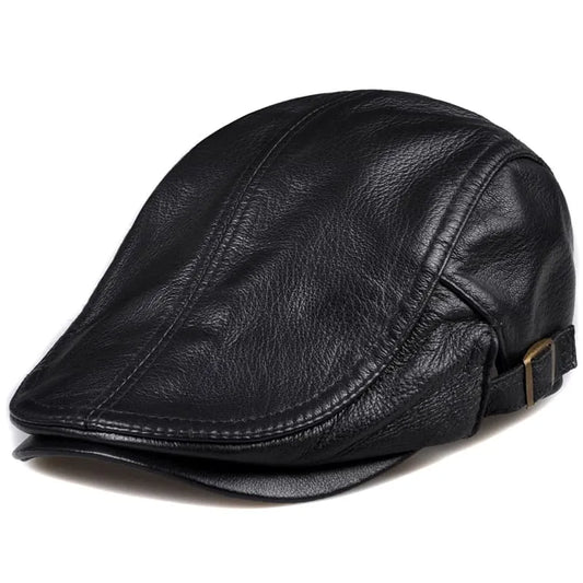 Mulholland Genuine Leather Duckbill Flat Cap - Timeless Leather Cap For All Occasions