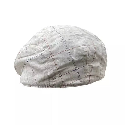 Munich White Plaid Cotton Flat Cap - Classic Plaid Cotton Flat Cap For Everyday Style