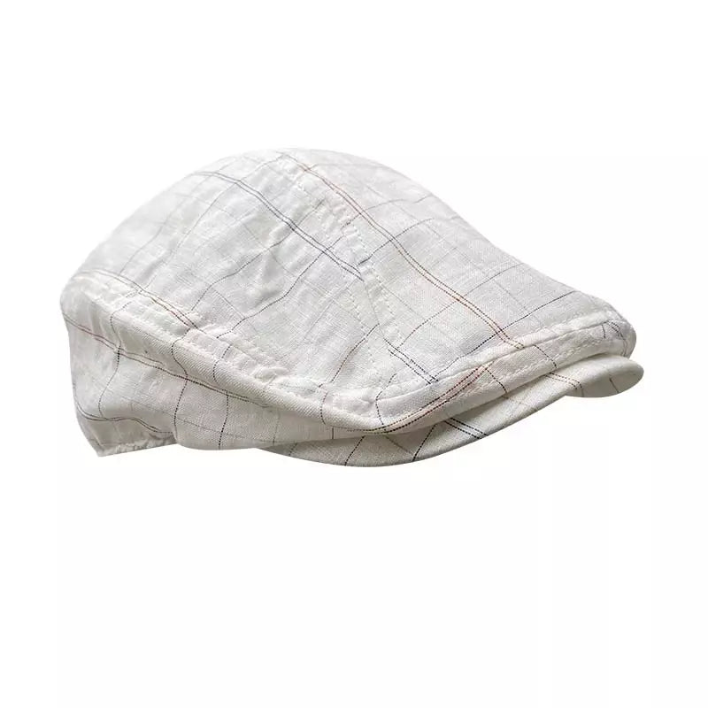Munich White Plaid Cotton Flat Cap - Classic Plaid Cotton Flat Cap For Everyday Style