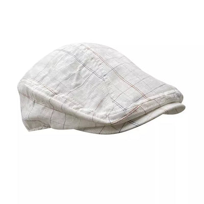 Munich White Plaid Cotton Flat Cap - Classic Plaid Cotton Flat Cap For Everyday Style