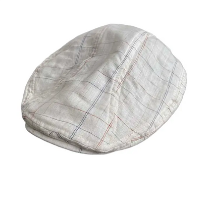 Munich White Plaid Cotton Flat Cap - Classic Plaid Cotton Flat Cap For Everyday Style