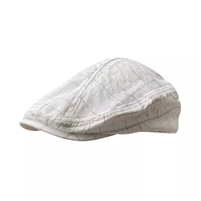 Munich White Plaid Cotton Flat Cap - Classic Plaid Cotton Flat Cap For Everyday Style