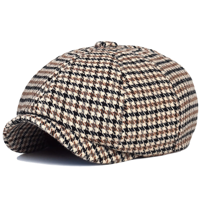 NH Wool Newsboy Cap – Houndstooth 8 Panel Classic Hat