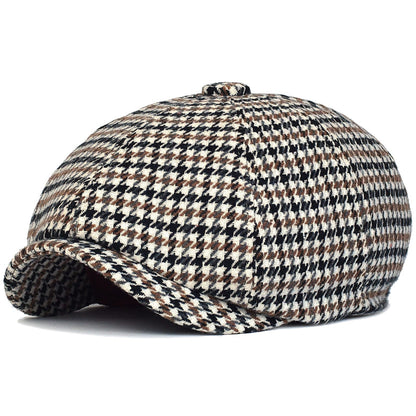 NH Wool Newsboy Cap – Houndstooth 8 Panel Classic Hat
