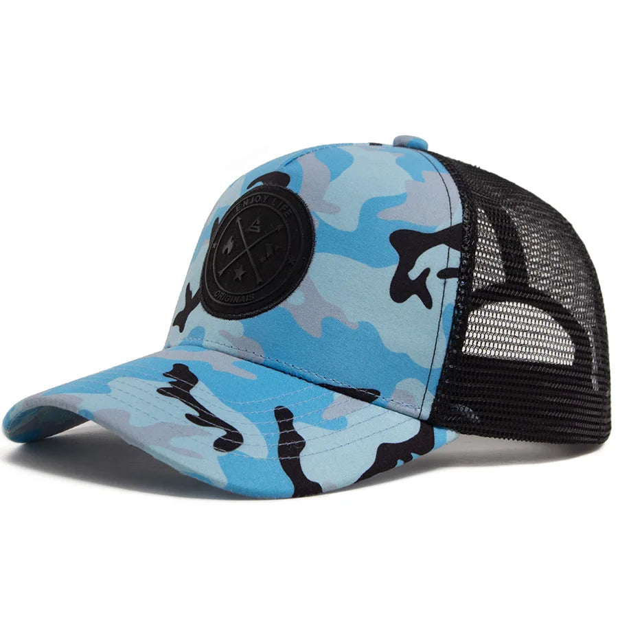 National Basketball League Camouflage Trucker Cap - Embroidered Logo Cotton Mesh Cap