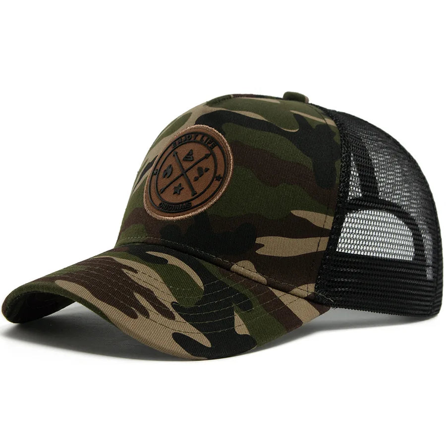 National Basketball League Camouflage Trucker Cap - Embroidered Logo Cotton Mesh Cap