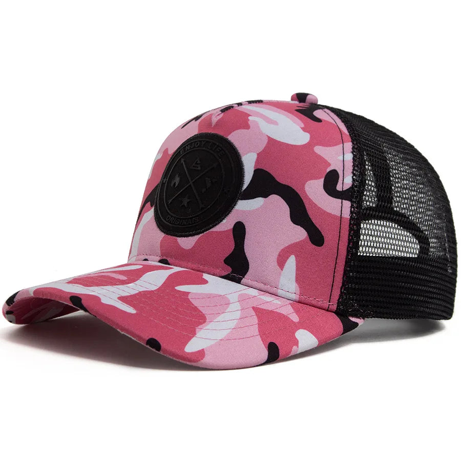 National Basketball League Camouflage Trucker Cap - Embroidered Logo Cotton Mesh Cap