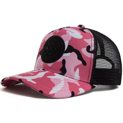 National Basketball League Camouflage Trucker Cap - Embroidered Logo Cotton Mesh Cap