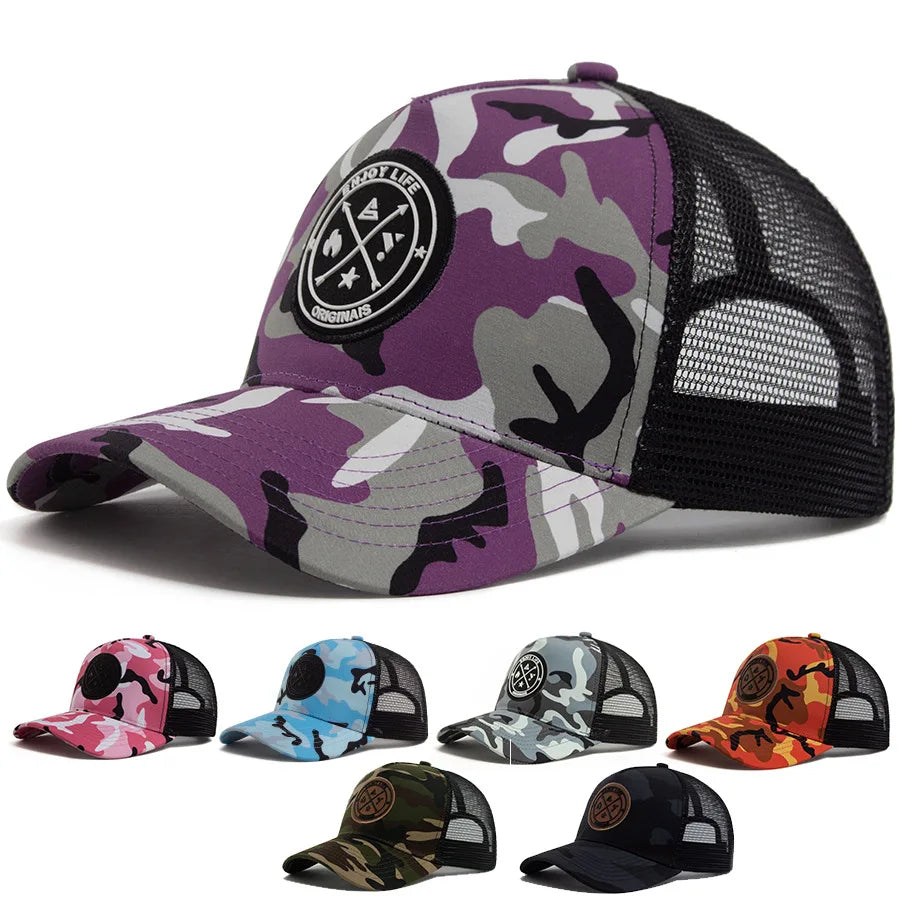 National Basketball League Camouflage Trucker Cap - Embroidered Logo Cotton Mesh Cap