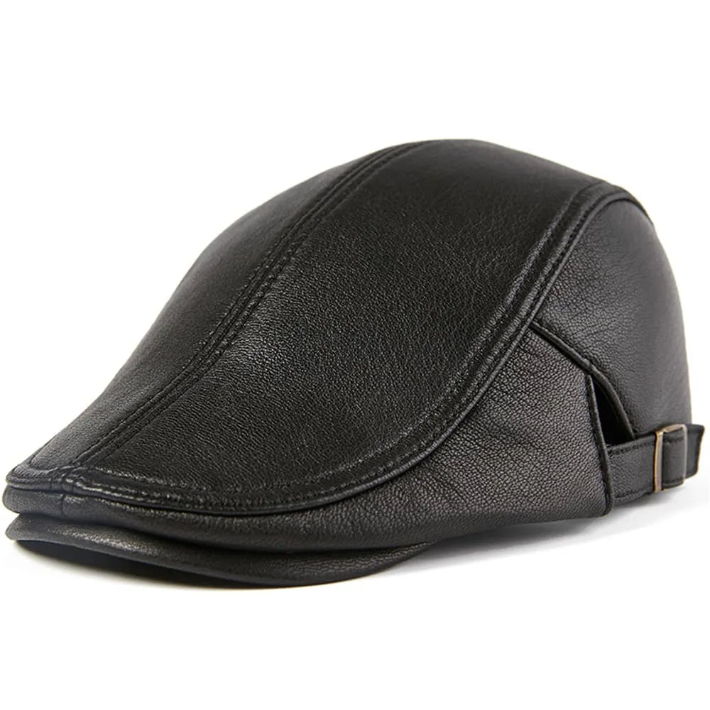 Newport Genuine Leather Duckbill Flat Cap - Timeless Leather Flat Cap For Casual Style