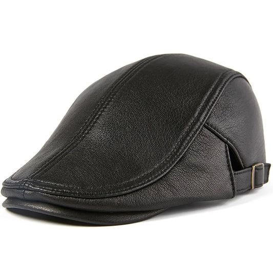 Newport Genuine Leather Duckbill Flat Cap - Timeless Leather Flat Cap For Casual Style