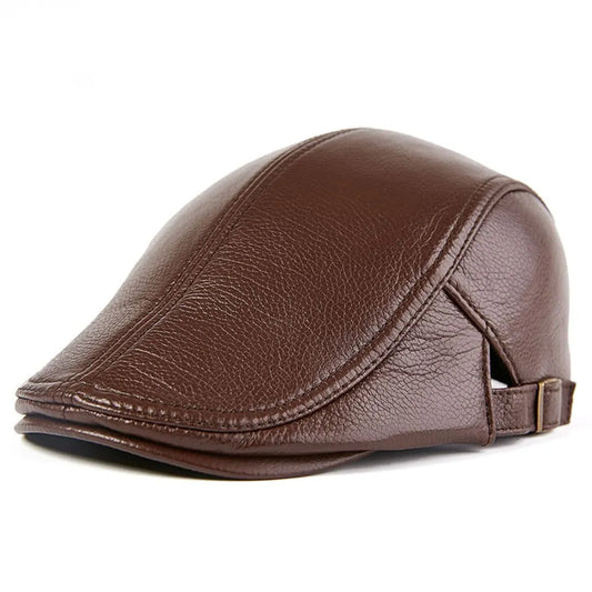 Newport Genuine Leather Duckbill Flat Cap - Timeless Leather Flat Cap For Casual Style