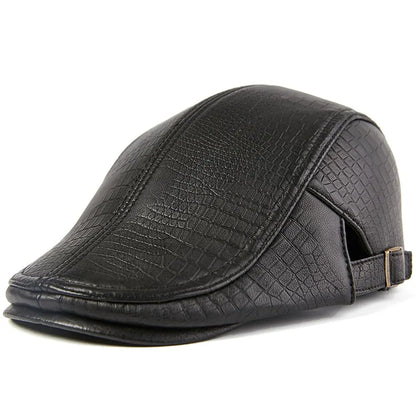 Newport Genuine Leather Duckbill Flat Cap - Timeless Leather Flat Cap For Casual Style