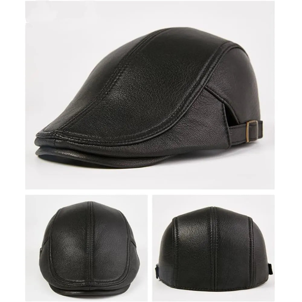 Newport Genuine Leather Duckbill Flat Cap - Timeless Leather Flat Cap For Casual Style