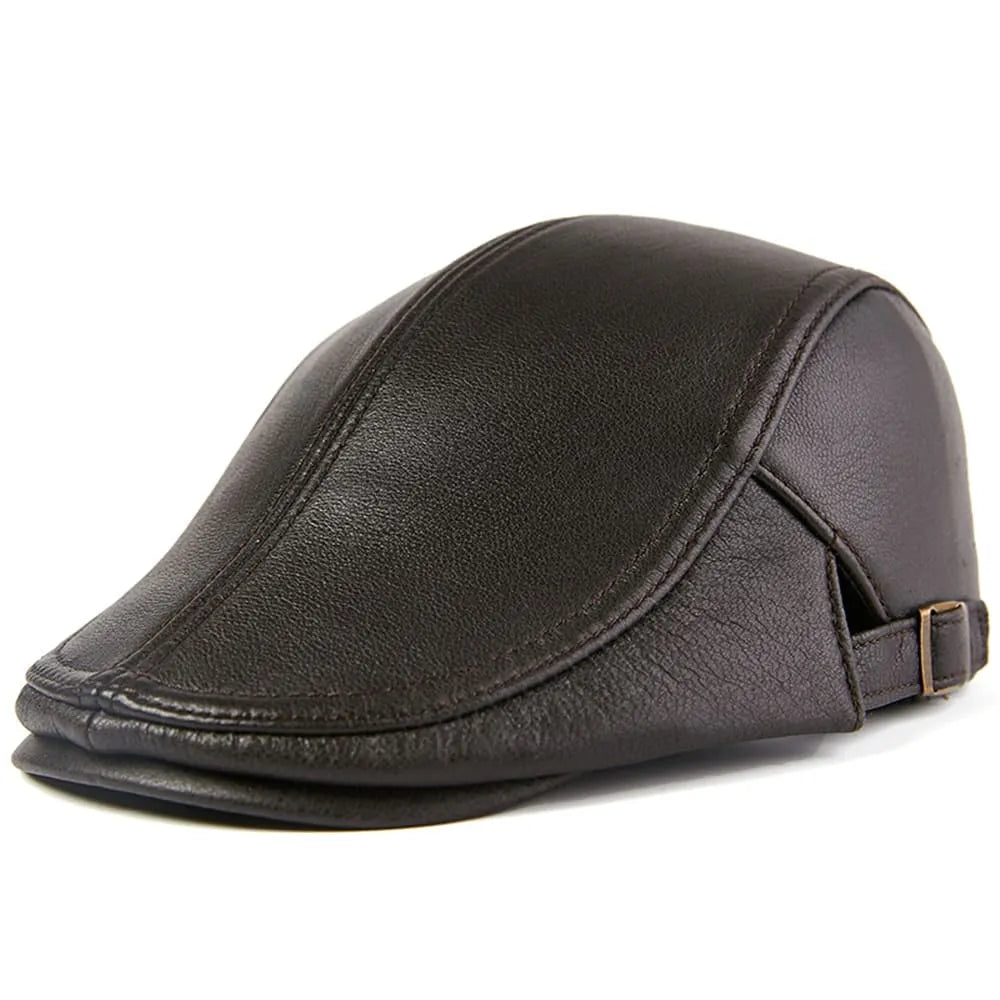 Newport Genuine Leather Duckbill Flat Cap - Timeless Leather Flat Cap For Casual Style