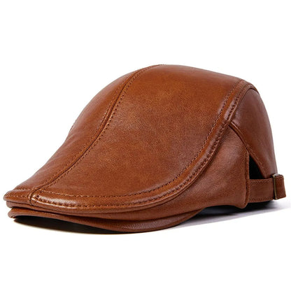 Newport Genuine Leather Duckbill Flat Cap - Timeless Leather Flat Cap For Casual Style