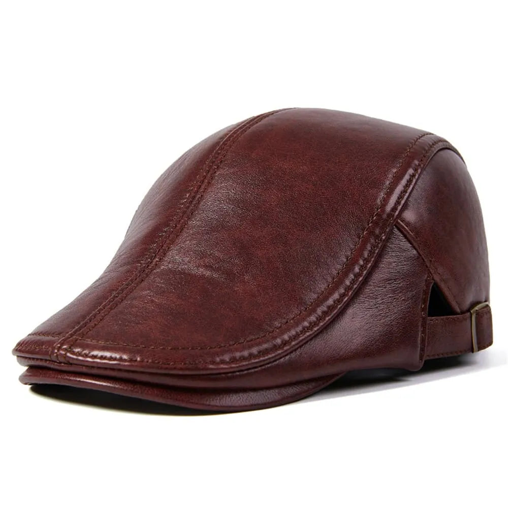 Newport Genuine Leather Duckbill Flat Cap - Timeless Leather Flat Cap For Casual Style