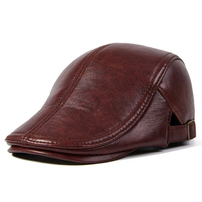 Newport Genuine Leather Duckbill Flat Cap - Timeless Leather Flat Cap For Casual Style