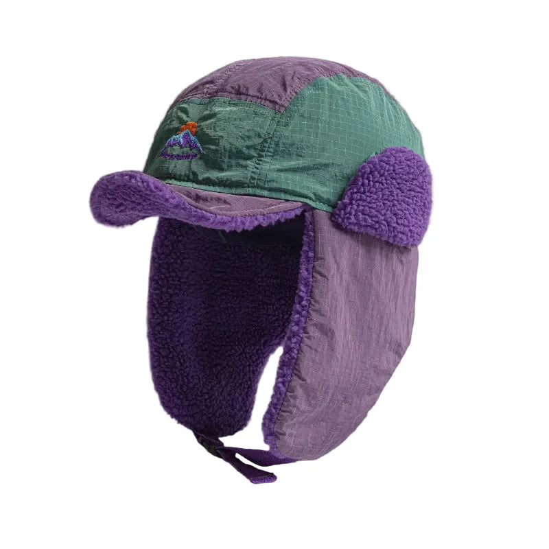 Northern Sunset Patchwork Trapper Hat with Ear Flaps